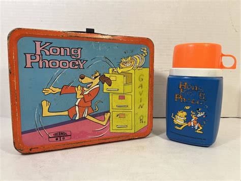 kong phooey metal thermos lunch box|Vintage 1975 Kong Phooey Metal Lunchbox & Thermos .